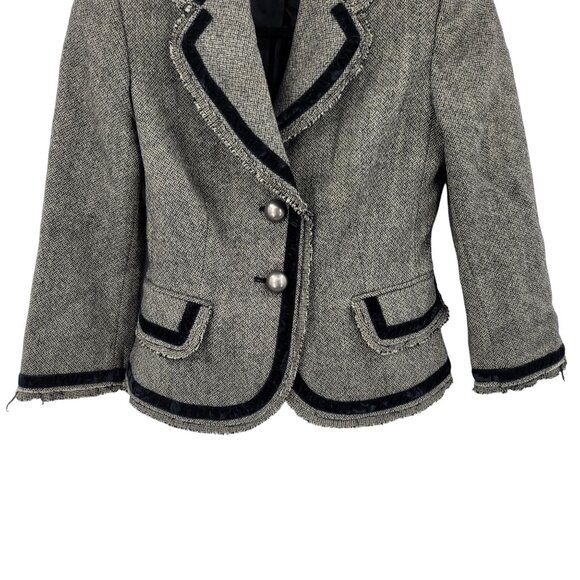 Vtg Y2K Banana Republic Petite Herringbone Blazer 2P Gray Wool Velvet Academia - Picture 5 of 8